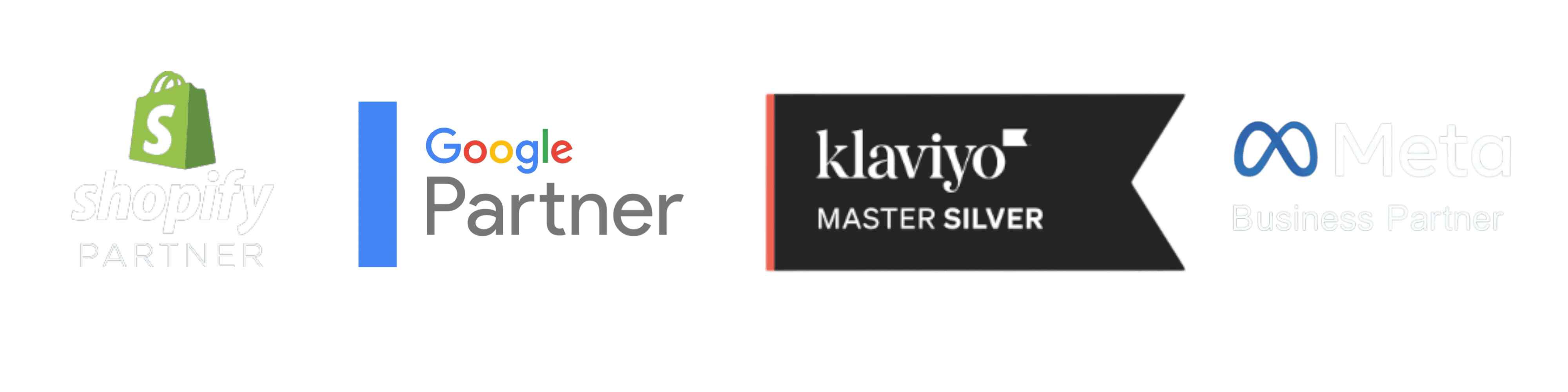 ADGY official partner certifications: Shopify Partner, Google Partner, Klaviyo Master Silver, Meta Business Partner